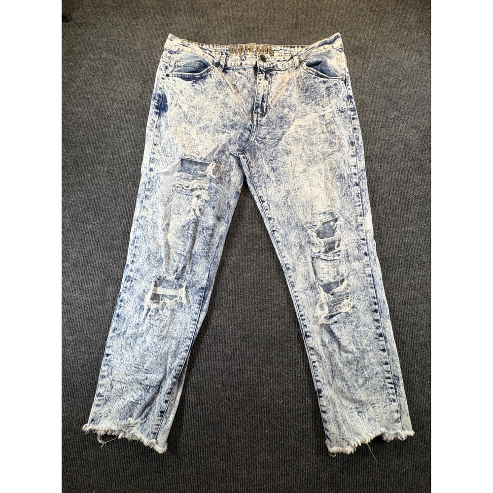VIP Jeans Womens Acid Wash Distressed Raw Hem Denim Pants Size 13/14 2-210112BLK